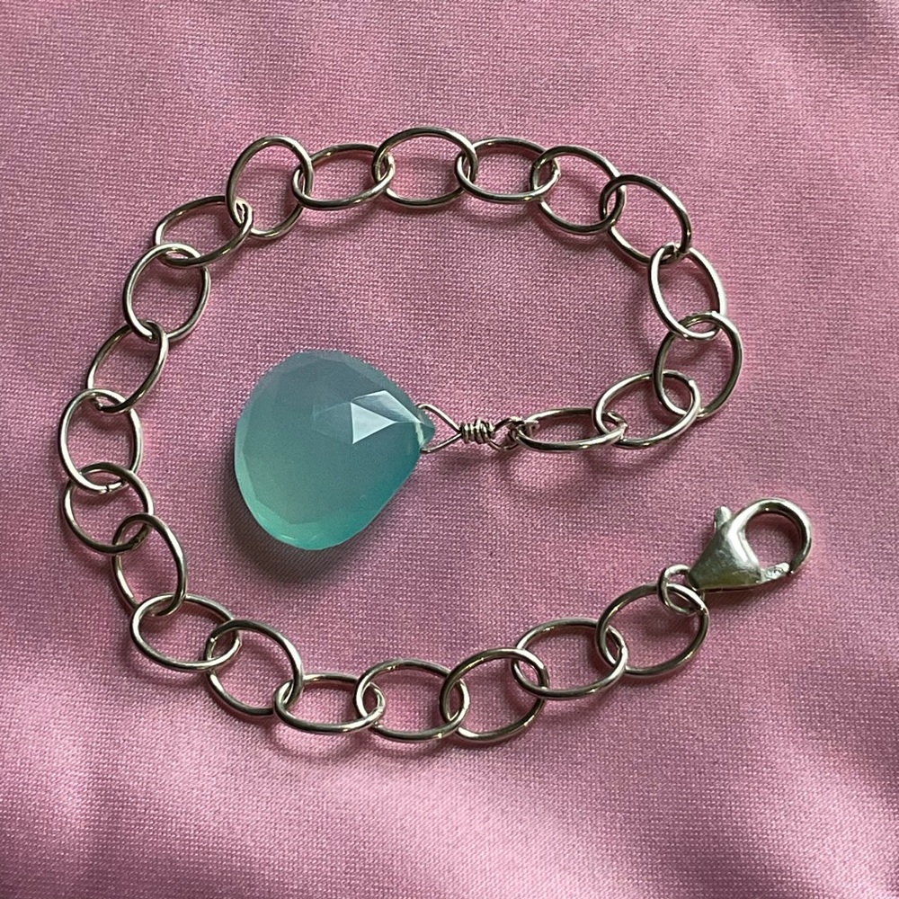 Aqua Chalcedony *inner peace* Gemstone 925 Sterling Silver Bracelet minimalist
